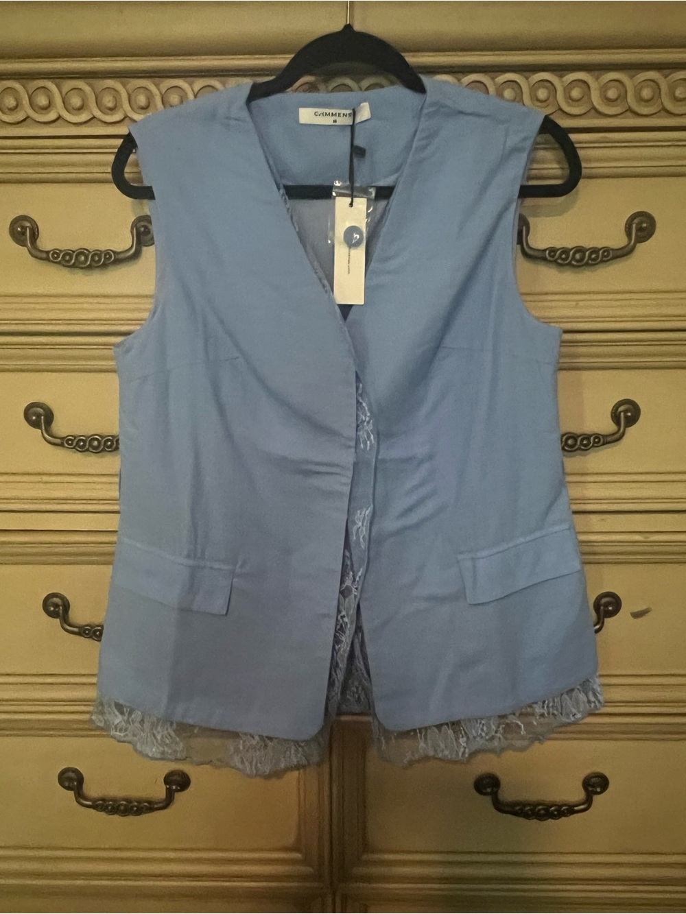 Commense Cotton Linen Blue Lace Belted Vest & Shorts Set M - Picture 4 of 17